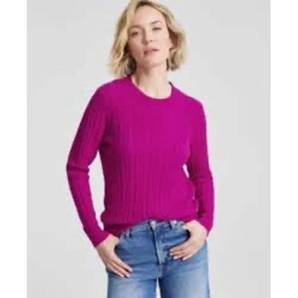 Charter Club Luxury 100% Cashmere Crewneck Sweater Magenta Pink Womens Medium